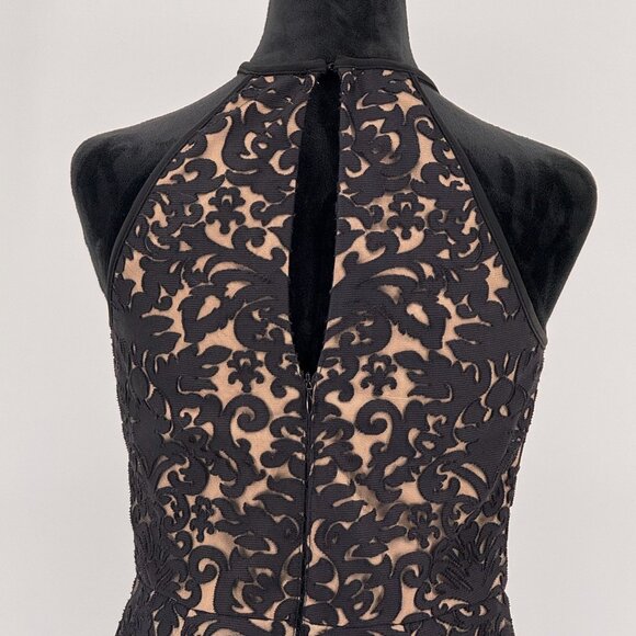 Vtg Xscape Lace Overlay Dress Women 8 Sheer Illusion Sleeveless Black Halter Y2k - Picture 7 of 8